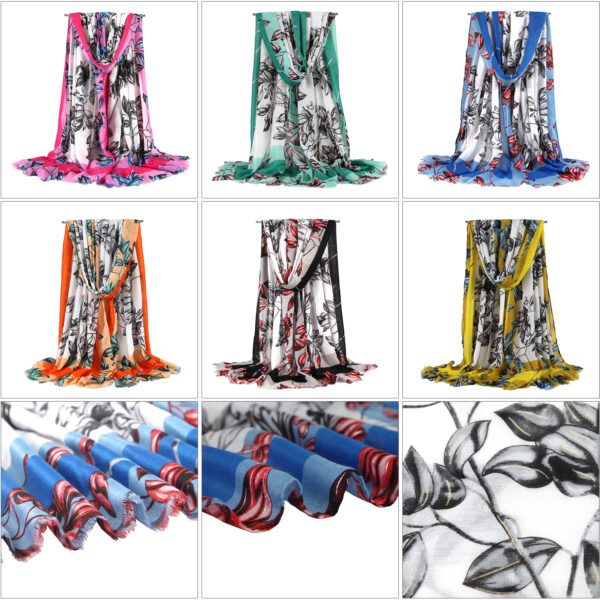 Color Edged Leaves Add Silver S 19003 Color Edged Leaves Add Silver S-19003-[190][100][670][1300][375][10] SCARF.COM