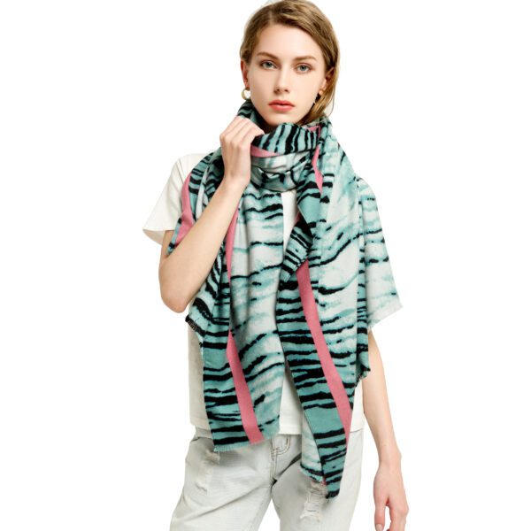 Color Edge Tiger Pattern AW 19031 Model Green 1 scaled Color Edge Tiger Pattern - Cashmere Feel Scarves - AW-19031-[70][0][680][500][0][130] SCARF.COM