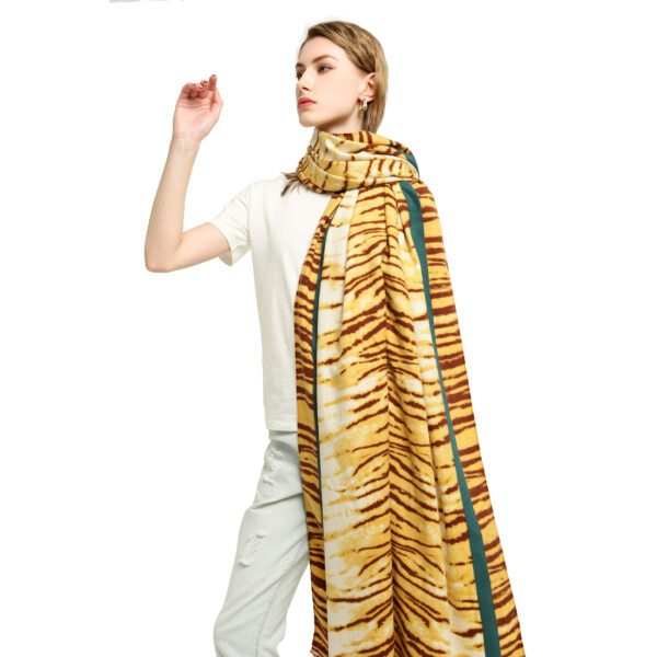 Color Edge Tiger Pattern AW 19031 Model Yellow scaled Color Edge Tiger Pattern - Cashmere Feel Scarves - AW-19031-[70][0][680][500][0][130] SCARF.COM