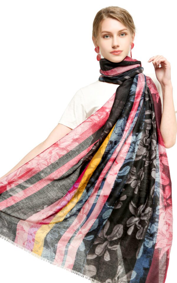 Color Striped Flowers 60 Satin AW 19010 Model Black scaled Color Striped Flowers 60-Satin-AW-19010-[550][540][520][620][0][500] SCARF.COM