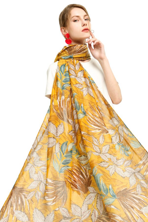 Fallen Leaves Add Gold 60 Satin AW 19013 Model Yellow scaled Fallen Leaves Add Gold 60-Satin-AW-19013-[1630][2190][30][30][480][345] SCARF.COM