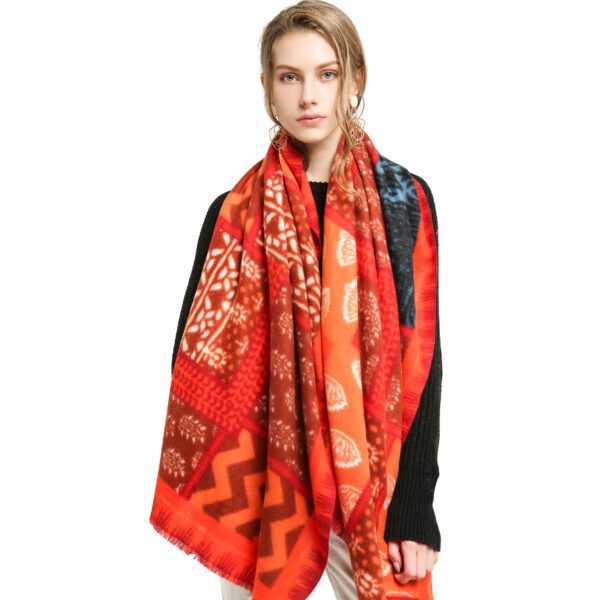 Geometric Splicing AW 19015 Model Red 1 scaled Geometric Splicing - Cashmere Feel Scarves - AW-19015-[240][210][0][290][380] SCARF.COM