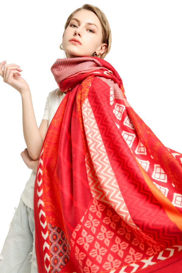 Geometric Splicing AW 19037 Model Red scaled Geometric Splicing Cashmere Feel Scarves - AW-19037-[310][930][770][0][0][1250] SCARF.COM