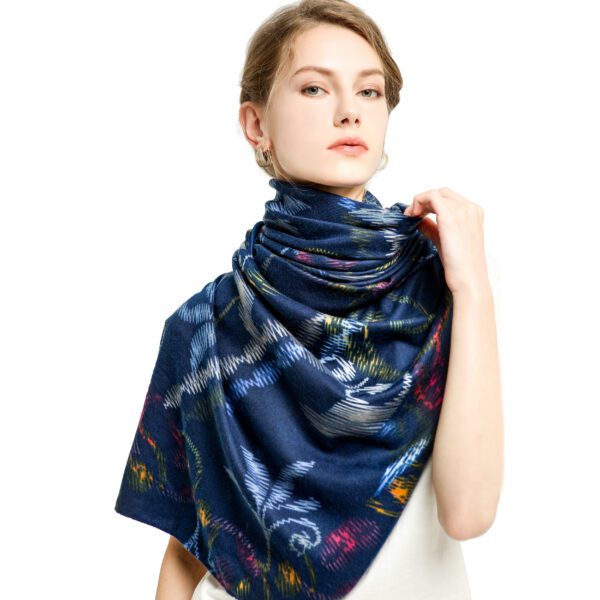 Imitation Embroidery AW 19035 Model Blue scaled Imitation Embroidery - Cashmere Feel Scarves - AW-19035 SCARF.COM