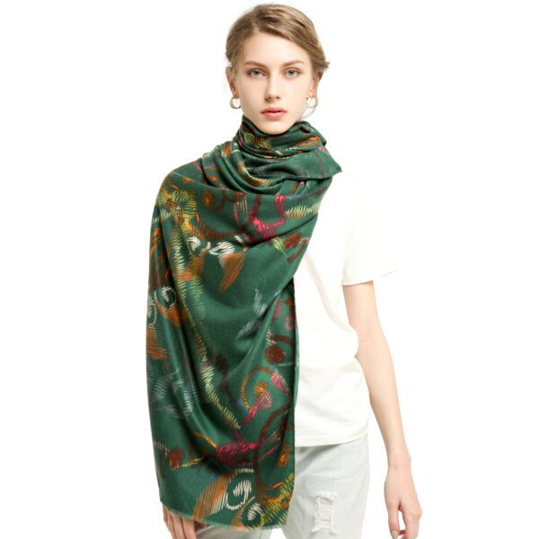 Imitation Embroidery AW 19035 Model Green scaled Imitation Embroidery - Cashmere Feel Scarves - AW-19035 SCARF.COM