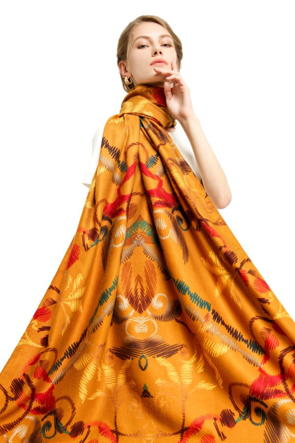 Imitation Embroidery AW 19035 Model Yellow scaled Imitation Embroidery - Cashmere Feel Scarves - AW-19035 SCARF.COM