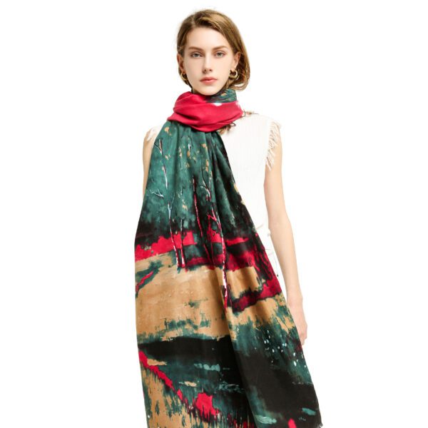 Landscape Tree AW 19036 Model Green scaled Landscape Tree - Cashmere Feel Scarves - AW-19036 SCARF.COM