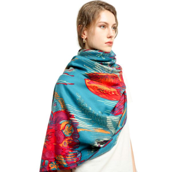 Overlord Flower AW 19028 Model Blue scaled Overlord Flower - Cashmere Feel Scarves - AW-19028 SCARF.COM