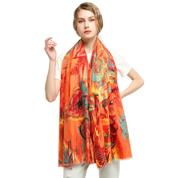 Overlord Flower AW 19028 Model Orange scaled Overlord Flower - Cashmere Feel Scarves - AW-19028 SCARF.COM