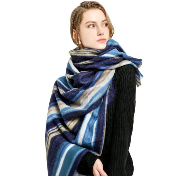 Rainbow AW 19022 Model Blue 2 scaled Head Scarf for Women Solid Super Soft 20% Cashmere Oblong Scarf SCARF.COM