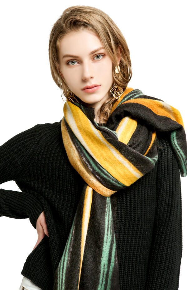 Rainbow AW 19022 Model Yellow 2 scaled Head Scarf for Women Solid Super Soft 20% Cashmere Oblong Scarf SCARF.COM