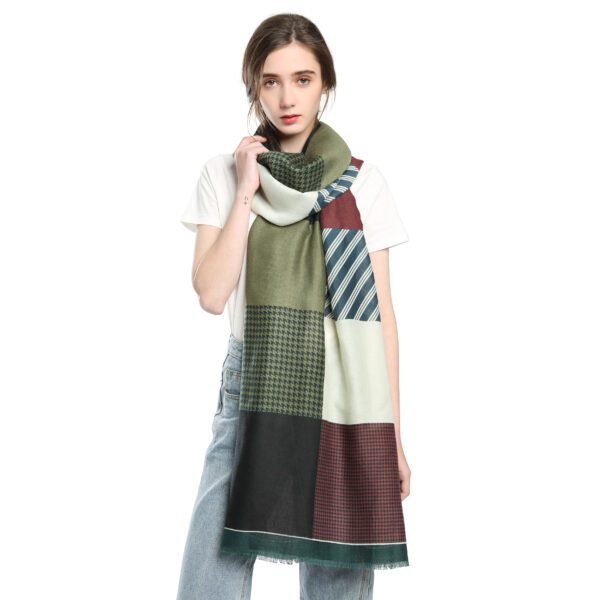 Rectangular Houndstooth AW 20010 Model Green scaled Rectangular Houndstooth - Stain - AW-20010-[1020][460][450][660][180][850] SCARF.COM