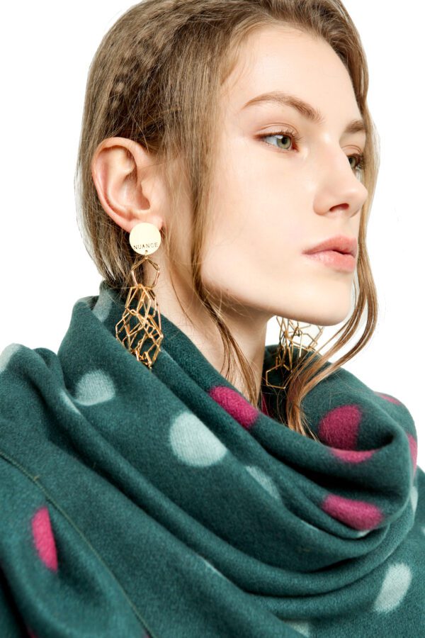 Shuangpin Dot AW 19018 Model Green 2 scaled Shuangpin Dot - Cashmere Feel Scarves - AW-19018-[420][200][0][240][210][130] SCARF.COM