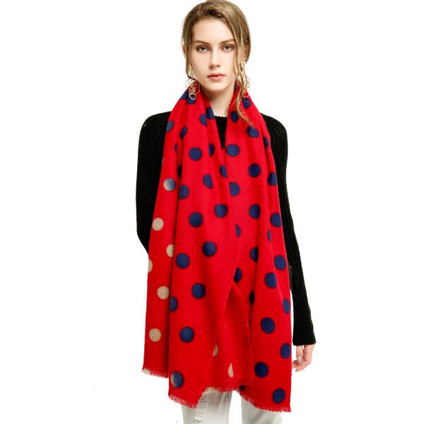 Shuangpin Dot AW 19018 Model Red 1 scaled Shuangpin Dot - Cashmere Feel Scarves - AW-19018-[420][200][0][240][210][130] SCARF.COM