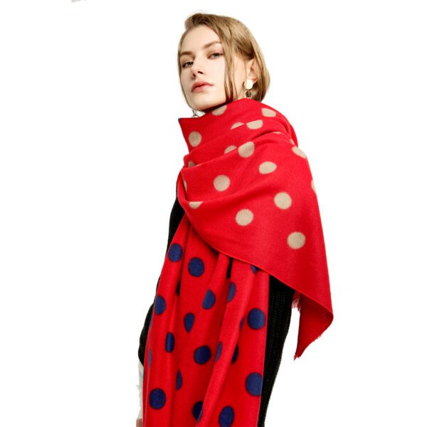 Shuangpin Dot AW 19018 Model Red 2 scaled Shuangpin Dot - Cashmere Feel Scarves - AW-19018-[420][200][0][240][210][130] SCARF.COM