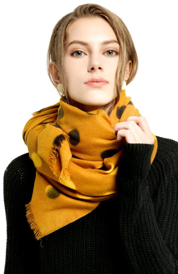 Shuangpin Dot AW 19018 Model Yellow 2 scaled Shuangpin Dot - Cashmere Feel Scarves - AW-19018-[420][200][0][240][210][130] SCARF.COM