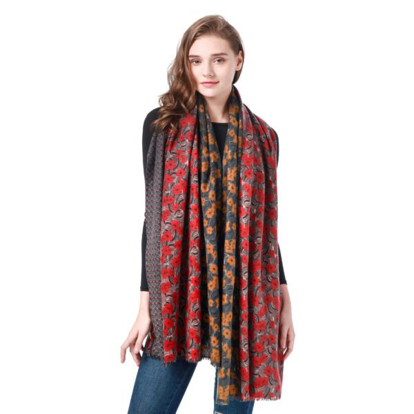Small Floral AW 21015 Model Red scaled Small Floral - Stain - Cashmere Feel Scarves - AW-21015-[1800][1700][1500][1200][3000] SCARF.COM