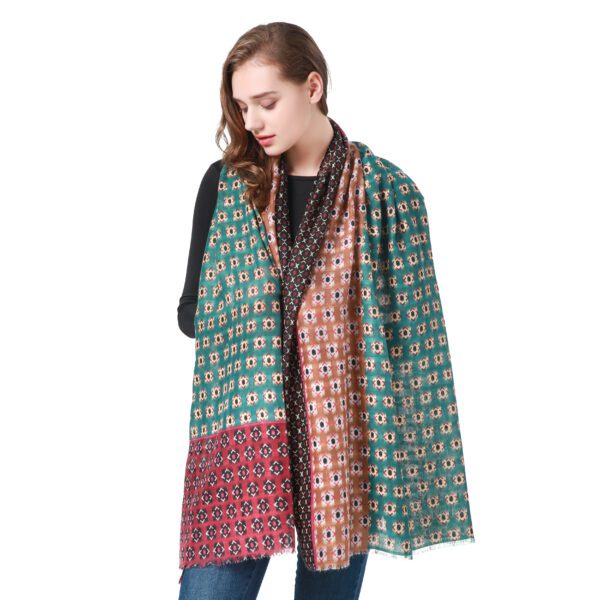 Small Square AW 21018 Model Green scaled Small Square Cashmere Feel Scarves AW-21018 SCARF.COM