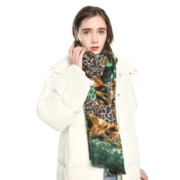Stitching Leopard AW 20014 Moedl Green scaled Stitching Leopard - Cashmere Feel Scarves - AW-20014 SCARF.COM
