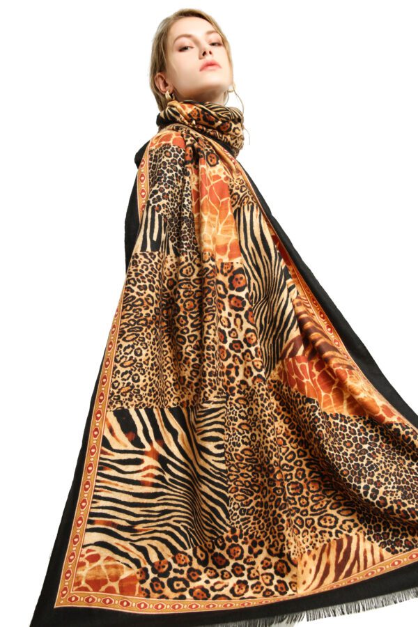 Stitching Little Leopard AW 19039 Model Black 1 scaled Stitching Little Leopard Cashmere Feel Scarves - AW-19039-[920][498][80][0][0][200] SCARF.COM