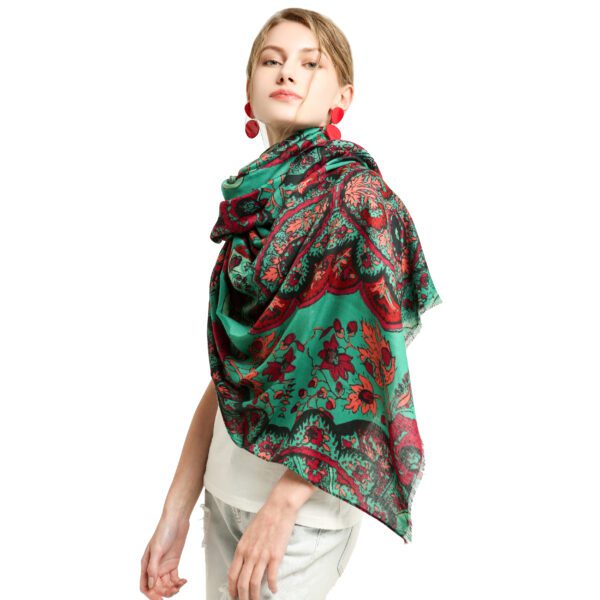 val Flower 32 Satin AW 19006 Model Green scaled Oval Flower 32-Satin-AW-19006 SCARF.COM