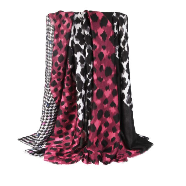 AW 22012 01 Leopard Print scaled Colorful Leaves - Stain - AW-22012 SCARF.COM