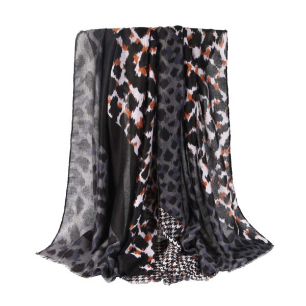 AW 22012 04 Leopard Print scaled Colorful Leaves - Stain - AW-22012 SCARF.COM