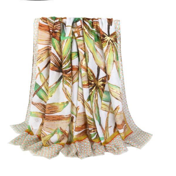 Green Branches And Green Leaves Gold S 23013 02 scarf Green Branches And Green Leaves + Gold - Stain - S-23013 SCARF.COM