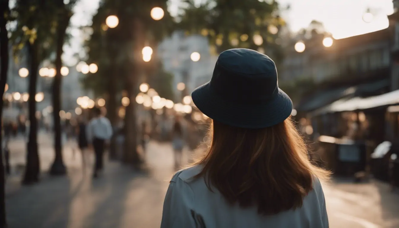 A-woman-walks-street-wearing-Bucket-Hats