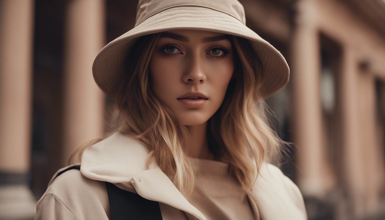 A-woman-wearing-cloth-Bucket-Hats-Realistic-facial-pore-details-1