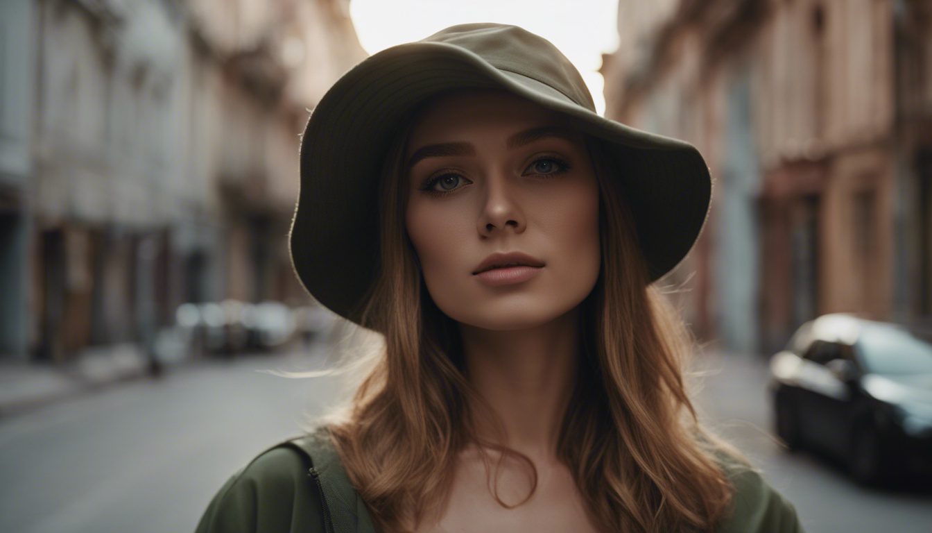 A-woman-wearing-cloth-Bucket-Hats-Realistic-facial-pore-details-3