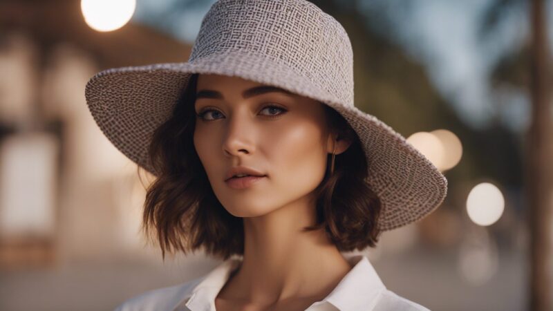 A-woman-wearing-cloth-Bucket-Hats-Realistic-facial-pore-details