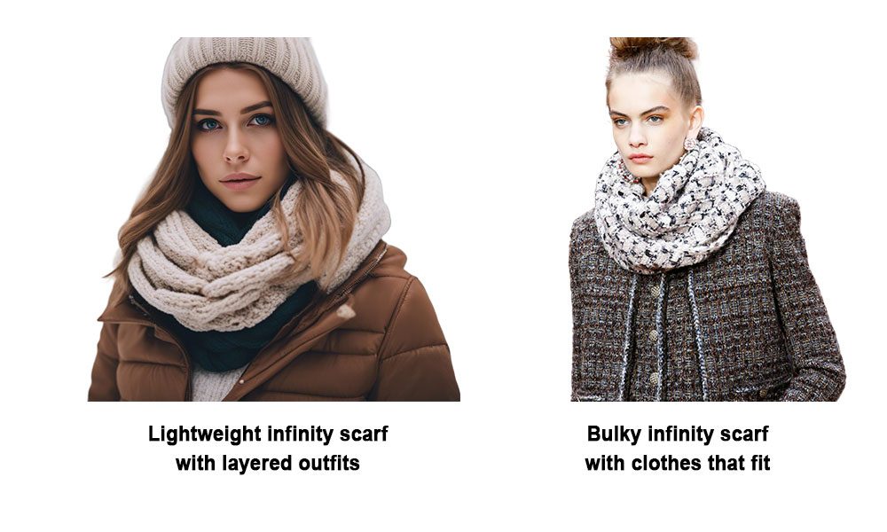 bulky infinity scarf with clothes that fit & lightweight infinity scarf with layered outfits
