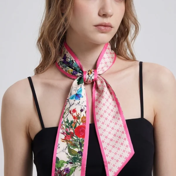 Double-sided printed silk twilly model showcase