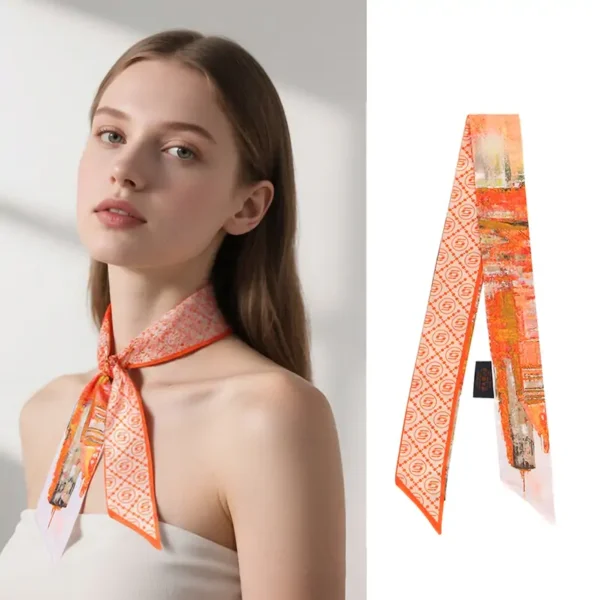 Abstract Oil Painting & Vintage Monogram Silk Twilly Scarf Ribbon
