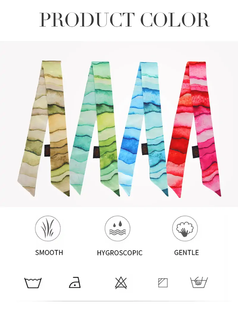 Abstract Watercolor Wave Print Silk Twilly Scarf Ribbon 3 Abstract Watercolor Wave Print Silk Twilly Scarf Ribbon - Image 3