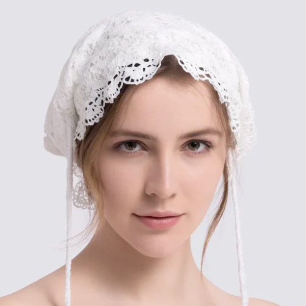 Embroidered floral lace-trimmed bohemian headscarf
