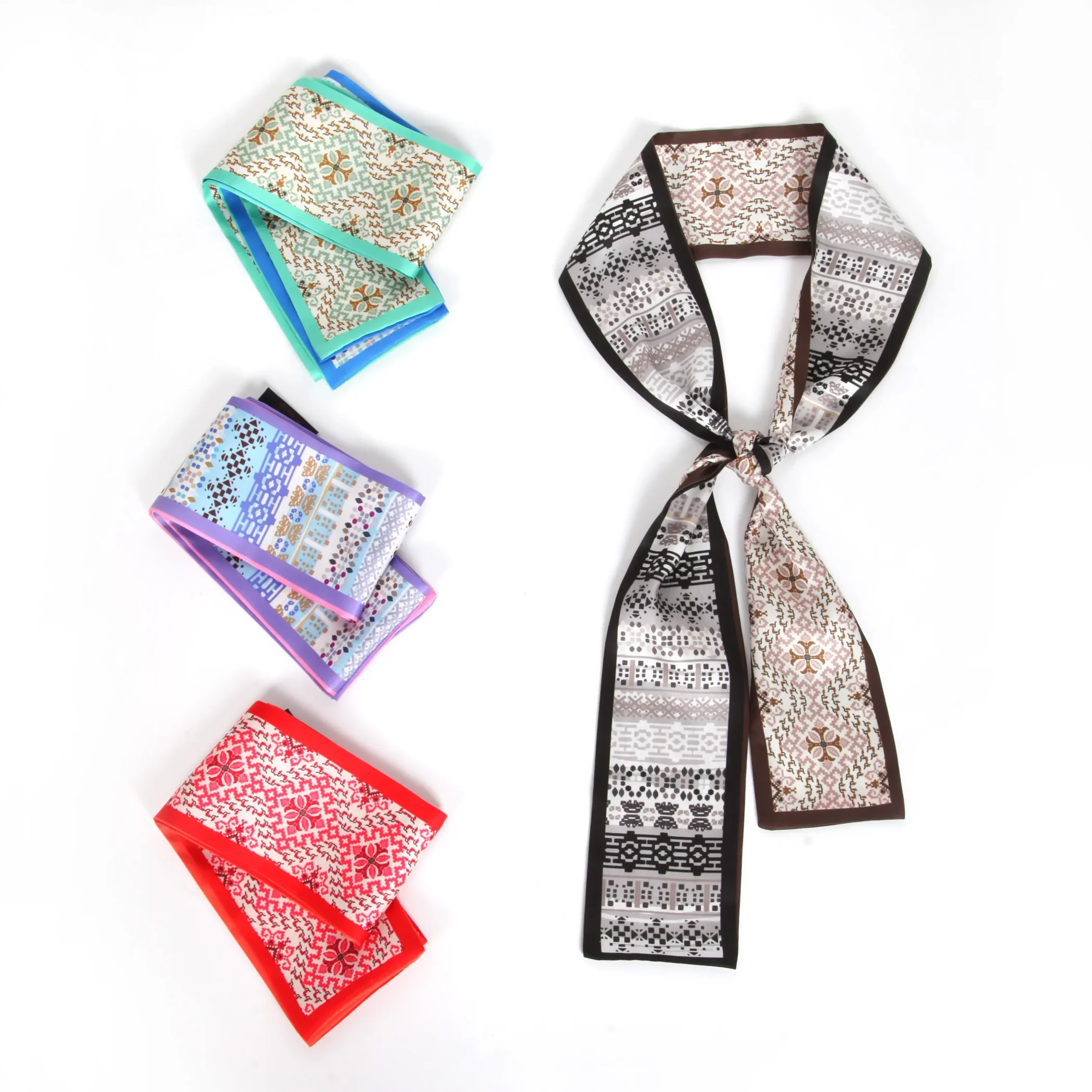 Geometric & Ethnic Print Double-Sided Silk Twilly Scarf Ribbon 2 Geometric & Ethnic Print Double-Sided Silk Twilly Scarf Ribbon - Image 2