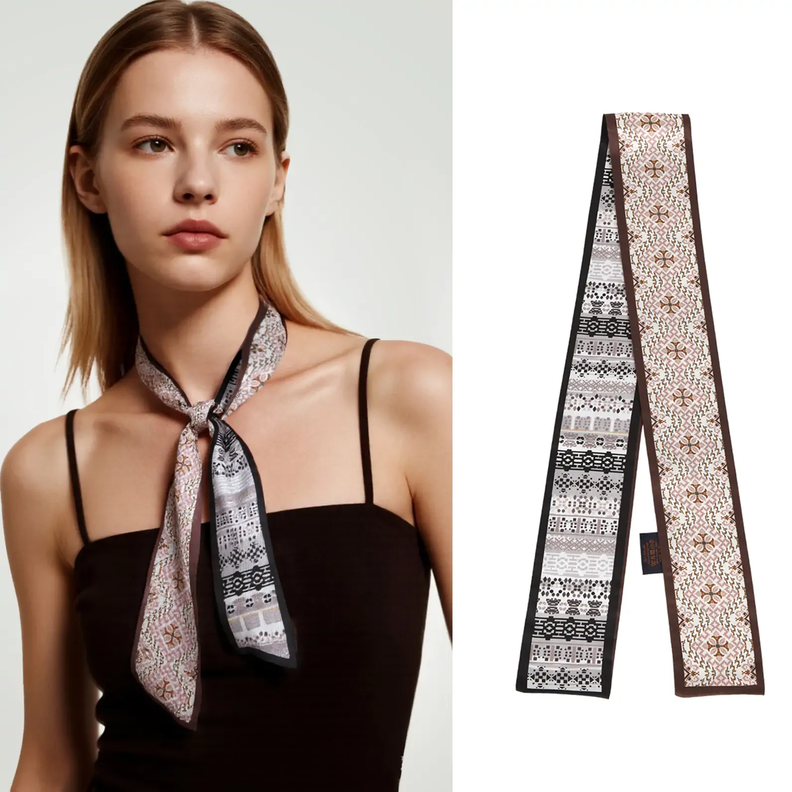 Geometric & Ethnic Print Double-Sided Silk Twilly Scarf Ribbon 1 Geometric & Ethnic Print Double-Sided Silk Twilly Scarf Ribbon