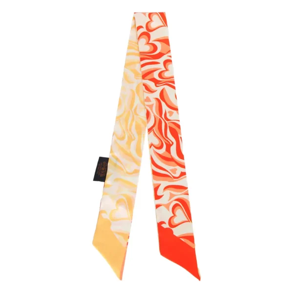 Retro Psychedelic Heart Print Silk Twilly Scarf Ribbon