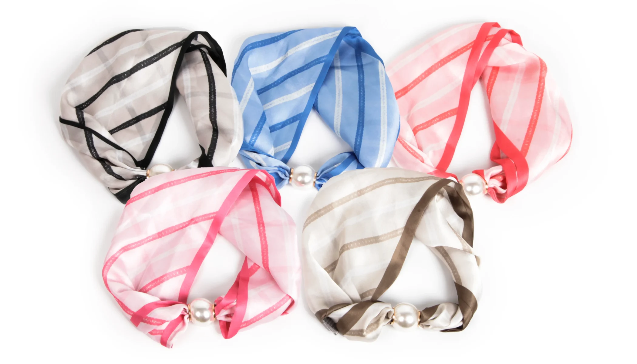 Classic Diagonal Stripe Pearl Magnet Clasp Scarf 2 Classic Diagonal Stripe Pearl Magnet Clasp Scarf - Image 2