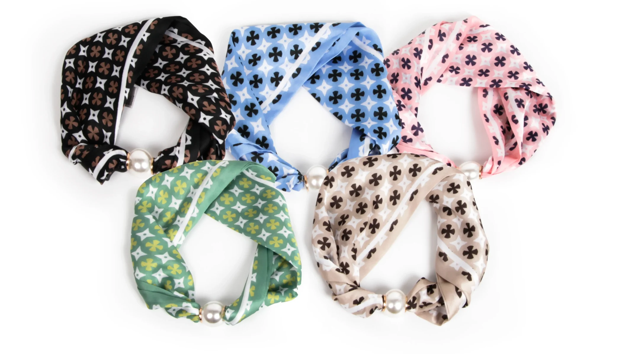 Premium Vintage Monogram Pearl Satin Scarf Necklace 2 Premium Vintage Monogram Pearl Satin Scarf Necklace 5 colors